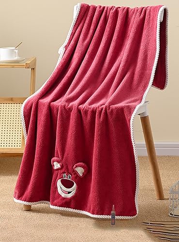 Image of Lotso Bear Bath Towel for Kids Oversized Microfiber Beach Towel Lightweight Quick Dry (30x60 Inches) (Strawberry)