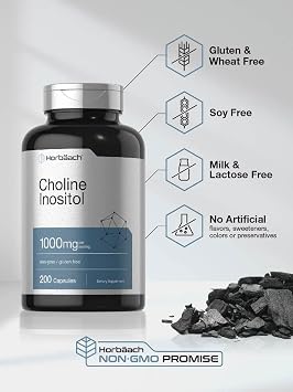 Horbaach Choline Inositol 1000mg Supplement | 200 Capsules