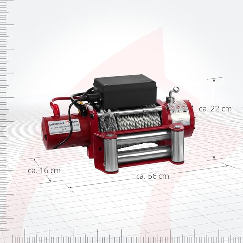 Electric Winch 12V with Radio Remote Control - 5909 kg 13000 lbs, 6 HP Power Offroad 4x4 Motor Winch Pulley Forst Cable with Steel Cable, Red