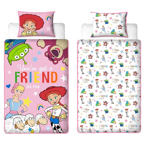 Disney Toy Story Housse de Couette Enfants Simple Officielle | Literie réversible 2 Faces avec taie Assortie | Design Friendship avec Jessie | Polycoton