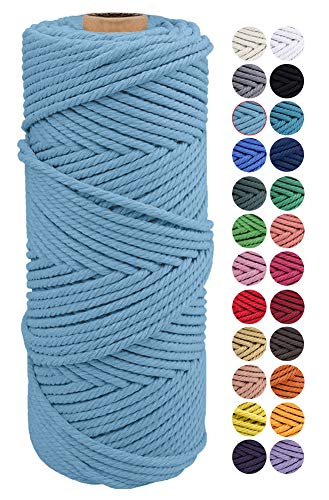 JeogYong Cuerda Macrame, Hilo Cordón Algodón Natural Grueso Cordón Macramé, 4 Hilos de Algodón, para Tapices, Colgadores Plantas, Manualidades Bricolaje, El Hogar Decoracion 2mm x 100m (Azul cielo)