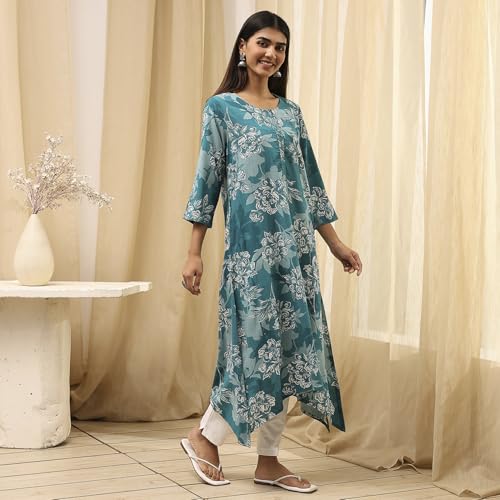 Image of BIBA Women Rayon Viscose Straight Fit Straight Printed Kurta