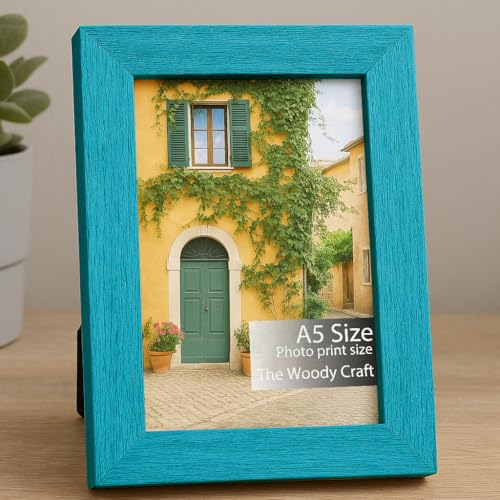 Image of A5 Photo Frame | Stylish Blue Photo Frames For Wall Decor | Durable Wooden Frame | Wall Frames To Enhance Your Room | Hanging Photo Frame (5.8x8.3 inch, Blue)