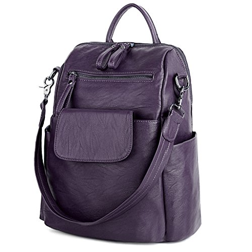 UTO Women Backpack Ladies Handbag Anti Theft Rucksack Adjustable Shoulder Straps PU Leather Purple