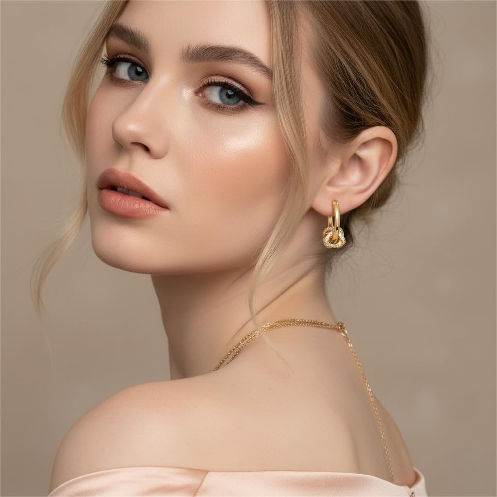 14K Gold Plated Hoop Earrings for Women Gold Plated Earrings for Women Gold Knot Earring for Womens Hoops Hypoallergenic Rotating Love Knot Design Dainty Dangle Drop Earring - Image 3