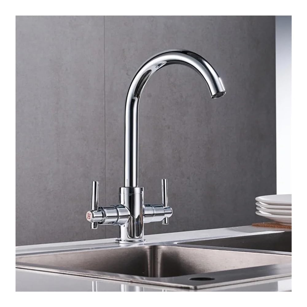 Kitchen Faucets Double Hands Bathroom Sinks Mix Water Tap XT-12(Chrome)