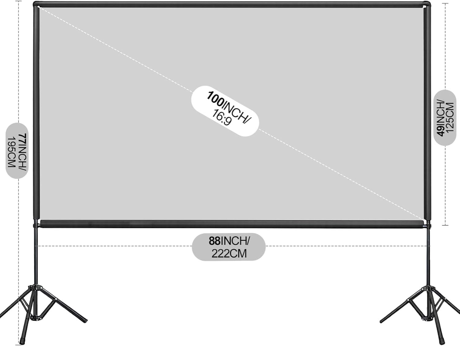 Beamer Leinwand mit Stativ 100 Zoll EMART Tragbar Projektor Leinwand 16:9HD | Projector Screen 4K, Leinwand Beamer mit Ständer, Tragetasche, Theater, Heimkino, Party