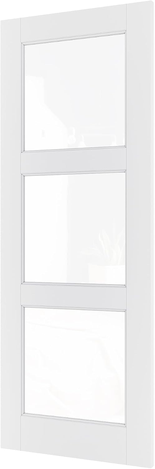 WINSTELLAR 18 x 80 3-Lite Prebuilt Interior Clear Glass Door Slab, Paintable Interior Doors for Home, Bedroom, Pantry, Laundry Room as Prehung, Pocket, Barn, French Doors, White Door Panel