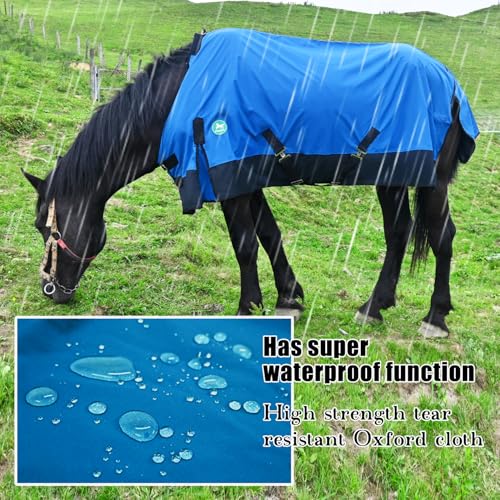 Image of Adjustable Waterproof Horse Sheet | Horse Blankets for Real Horses|Perfect Rainy Day Protection(80 inch, Blue)