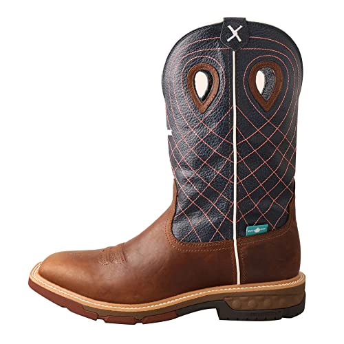 Image of Twisted X 12 inch Western Work Boot Safety Toe Pull Ons, Color: Mocha /Navy, Size: 8.5 (MXBAW01-B-08.5)