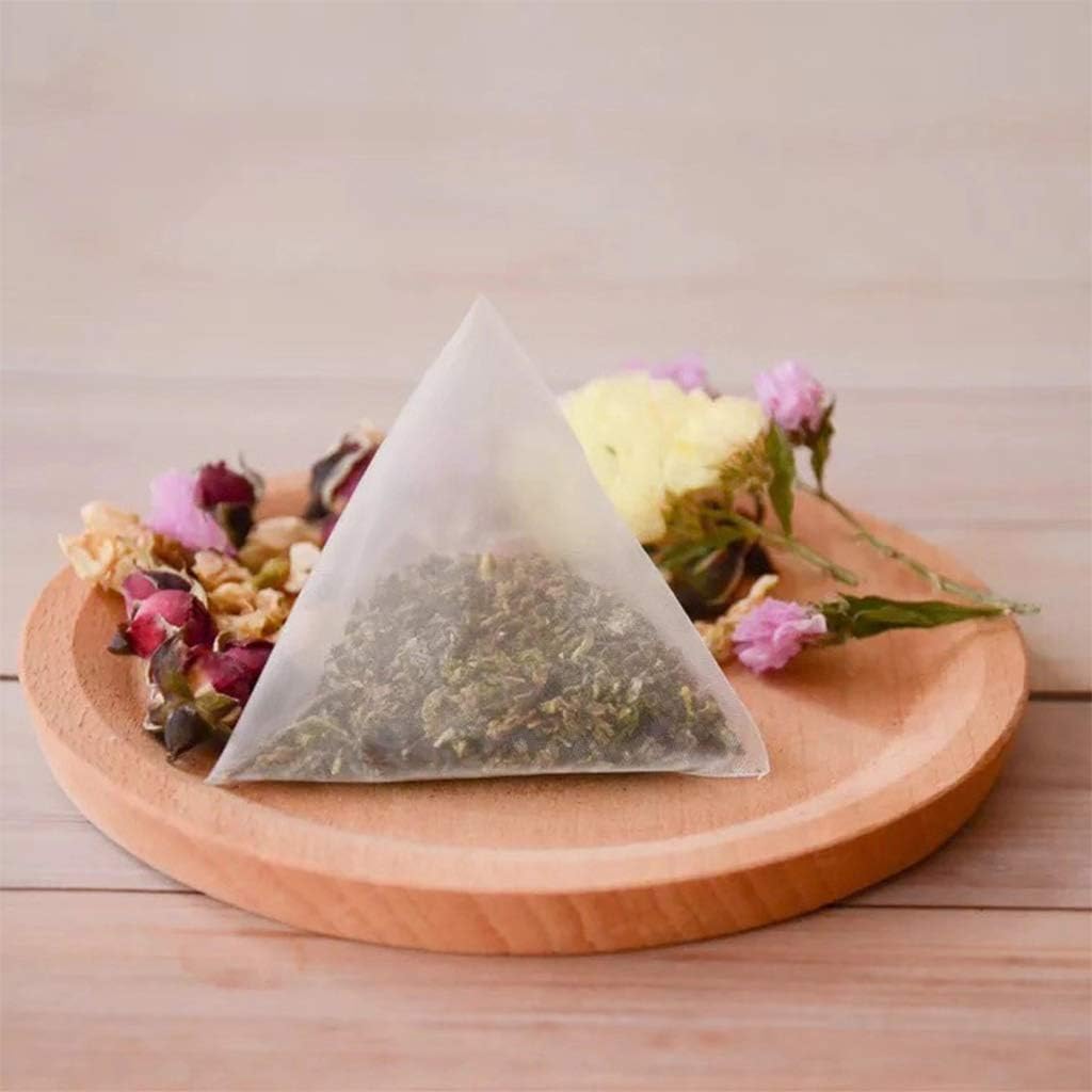 100PCS Pyramid Tea Bag Filter Nylon Tea Bag Single String Label Transparent Empt Tea Bag Holder Dish And Spoon Rest, Medium