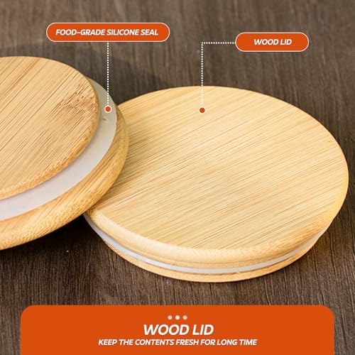 Image of amazon basics Glass Jars with Bamboo Lids, Set of 6, 600ml Borosilicate Kitchen Storage Containers for Tea, Coffee, Sugar, Spices, Dry Fruits & Pantry Organization