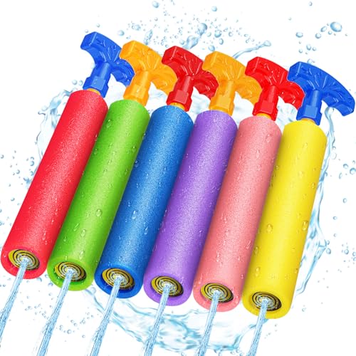 Water Guns, 40 Ft Water Squirter Toys Foam Soakers Blaster Guns Outdoor Swimming Pool Beach Summer Party Water Toys for Kid Age 3-12 Teens Adults-6 Pack