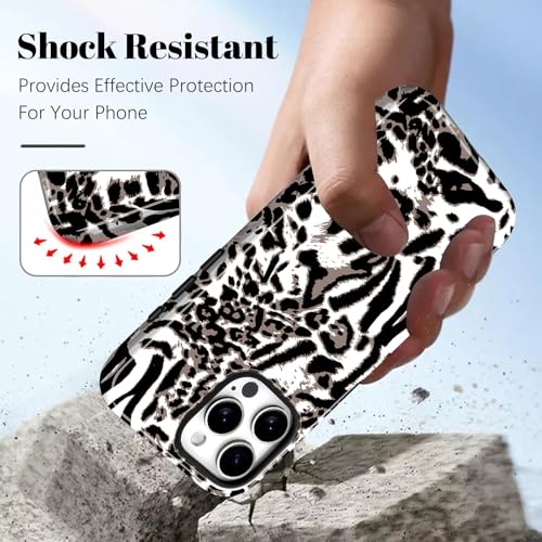 Image of Magnetic for iPhone 15 Pro Max Case for Women Men, White Leopard | Cute Cheetah Pattern Design [Compatible with MagSafe] 2-Layer Hybrid Shockproof Glossy Protective Cover