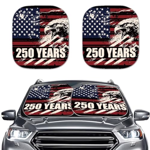 Image of Windshield Sun Shade Foldable 2 PCS 250 Years American Eagle Automotive Windshield Sunshades Sun Visor Reflect UV Sun and Heat and Protect Your Car, Universal Fit for Cars
