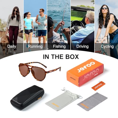 Image of Jefoo Polarized Aviator Sunglasses for Women Men Retro Trendy Sports Sunglasses for Outdoor UV400 Protection