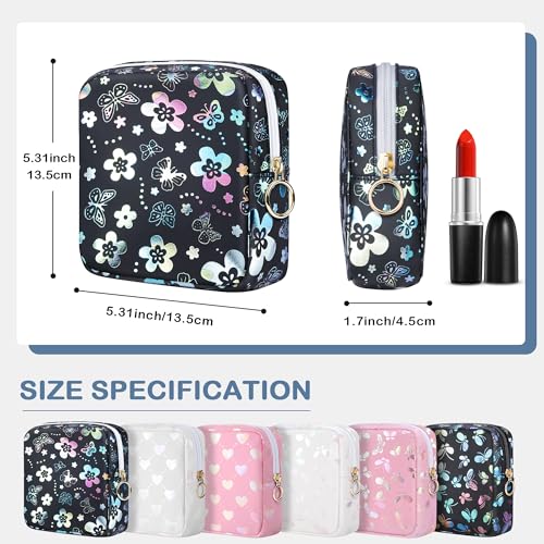 Image of Likesing Period Bag Pouch, Leather Sanitary Napkin Storage Bag for Girls Womens, Portable Sanitary Napkin Period Pad Pouch Bag for Purse, Small Make Up Bags(Flower Butterflies)