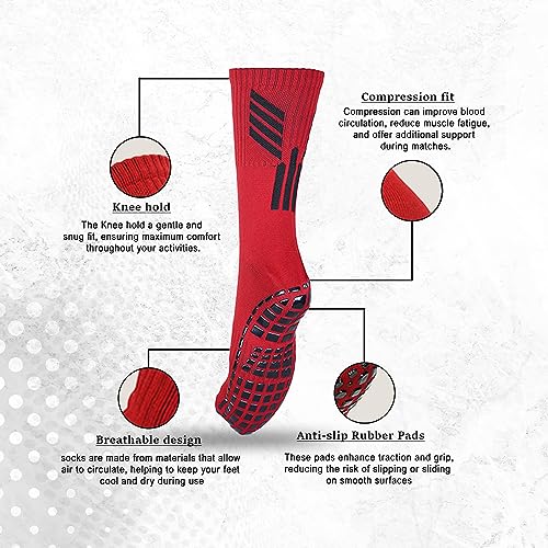 Image of Mizaki Anti-Slip Football Socks and Leg sleeve Combo Pack for Men & Women - Football Grip Stockings with Rubber Pad Grip Technology with UV Protection Leg sleeve