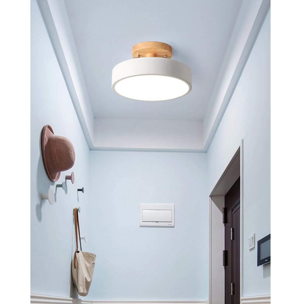 Plafonnier Luminaire Nordique LED, Plafonniers Led Modernes Ronds En Bois Intérieur Ø18cm IntéRieur 13W métal Pour d'enfant chambre à coucher Salon Cuisine Salle À Manger Couloir Bureau (Blanc(13W))