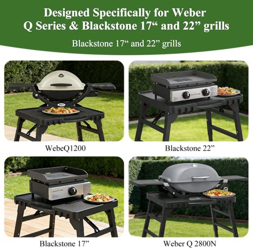 Image of Foldable Griddle Stand for Blackstone 17 inch and 22 inch Tabletop Griddle, Portable Grill Table with Adjustable Legs /Hooks, Folding Grill Table for Ninja OG /Weber QSeries-BBQ Stand for Outdoor, Camping