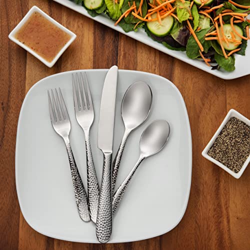 Hudson Essentials 40-Piece Bergamo Hammered 18/10 Mirror Stainless Steel Silverware Cutlery Set, Utensil Flatware Service For 8 #TOP4