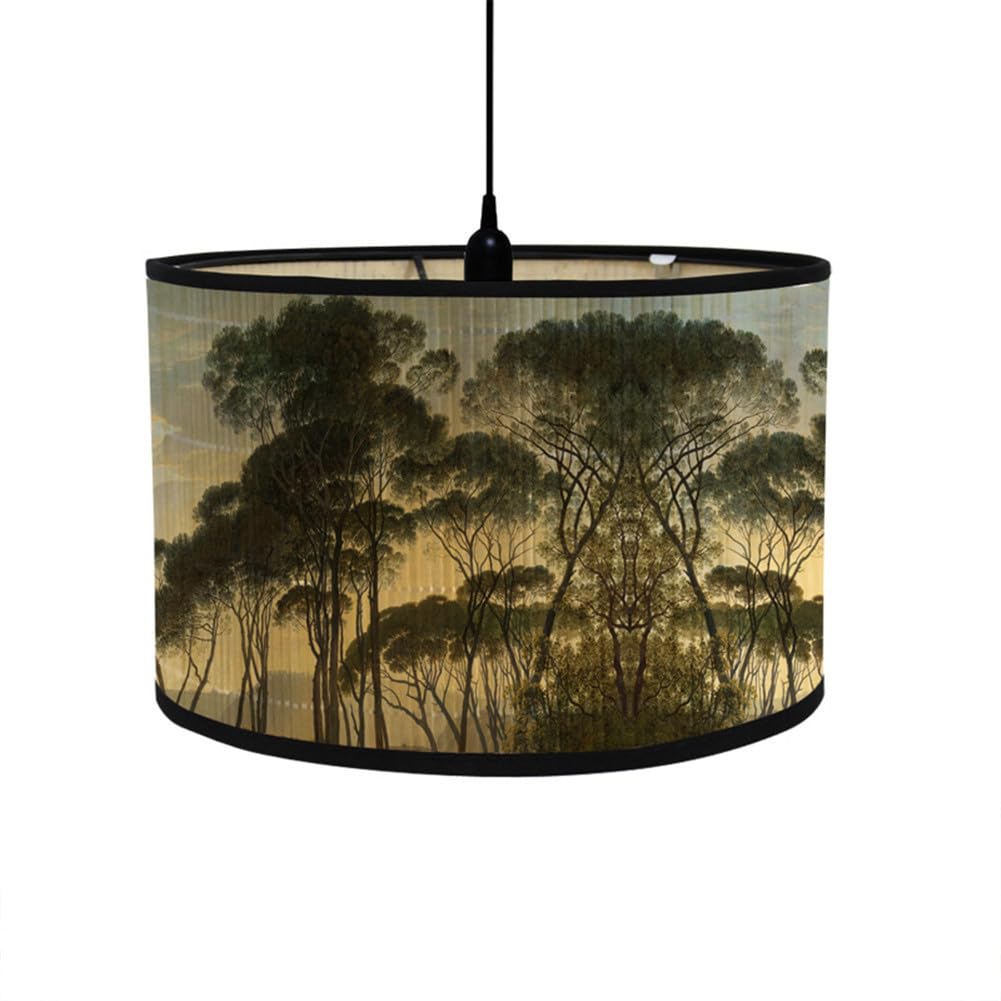 FANSU Round Drum Light Shade for Table Lamp, Modern Pattern Pendant Lampshades Easy Fit for Living Rooms, Bedroom, Hallways, Reading Room (Tall Tree,30x20cm)