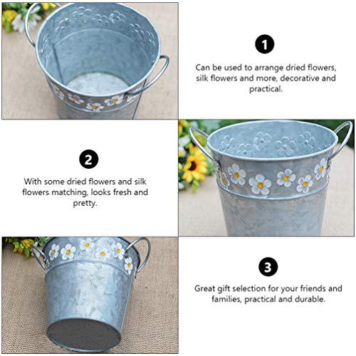 Yardwe Vintage Decor 2Pcs Galvanized Planter Metal Flower Pot Embossed Vintage Bucket Daisy Pattern Planter Indoor Outdoor Home Decoration Flower Pot For Garden Balcony Patio Lawn Home Decor #TOP5