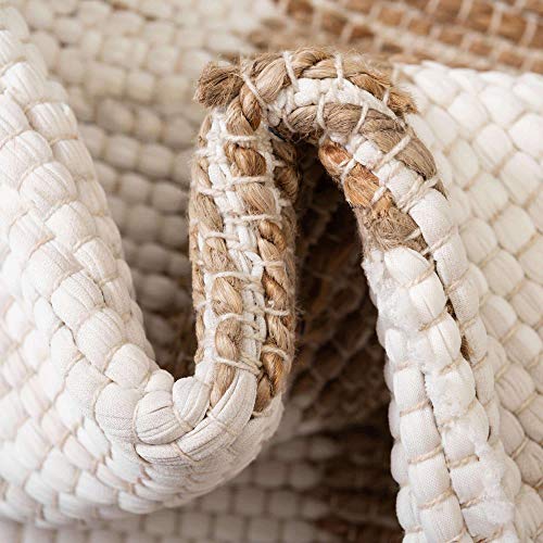 Image of Unique Loom Chindi Jute Collection Casual, Modern, Bohemian, Border Area Rug (2' 2 x 6' 0 Runner, White /Natural)
