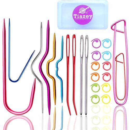 22pcs Aluminum Cable Needles & Stitch Holders Knitting Tools Safety Pin Cable Stitches Hook Large Eye Bent Tapestry Needles for Yarn Sewing Weaving Knitting Sweaters Blanket DIY