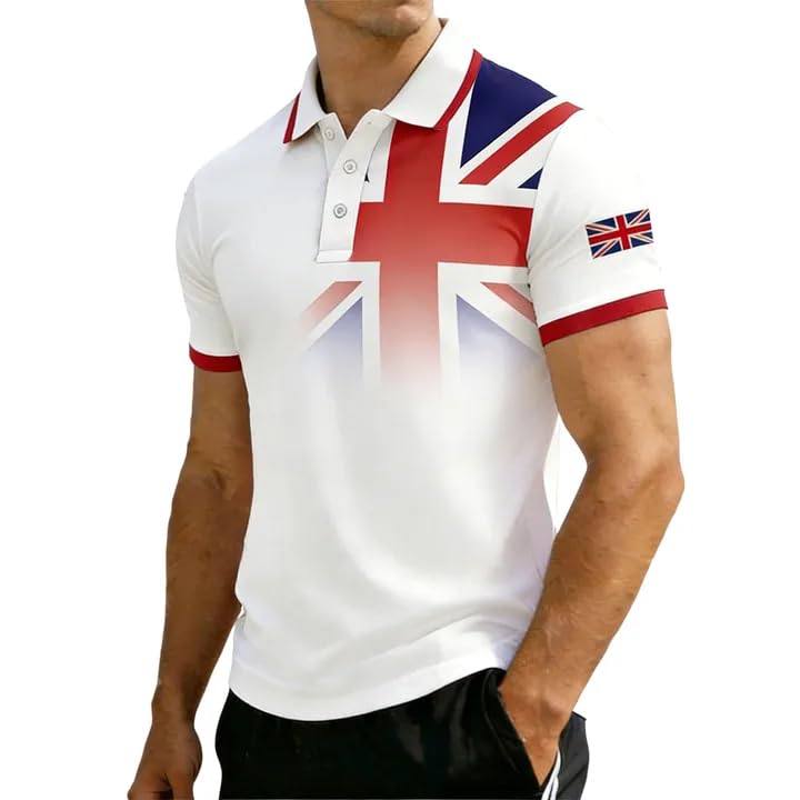 Men's Union Jack Polo Shirts 2026 England National Day Golf Shirt Great British Bunting Flags Golf Tops Casual Short Sleeve Poloshirts Festival Tee Top