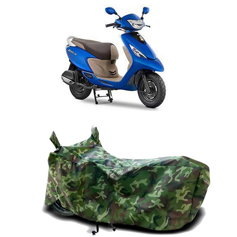 Image of DUFFEL-100% Heat Protection Two Wheeler Bike /Scooty Body Cover for TVS Scooty Zest BS6 Water Resistance /UV-Rays /Birds Dropping /Scratchproof /Dust Proof /Waterproof[Green Jungle Print]