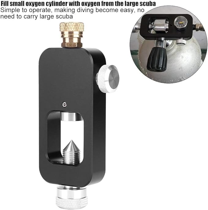 Diving Tank Refill Adapter Aluminium Alloy Diving Oxygen Cylinder Refill Adapter for Oxygen Cylinder Diving Equipment, Black