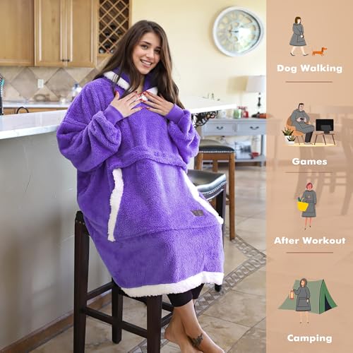Tirrinia Oversized Sherpa Wearable Blanket Hoodie – Purple — view 2