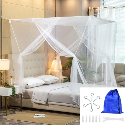 BUZIFU Mosquiteras para Camas Grandes 200 x 200 x 180 cm, Mosquitera Cuadrada para Interior y Exterior, Mosquitera para Cama Matrimonio Malla Fina, Mosquitera para Cama Doble con Ganchos y Bolsa