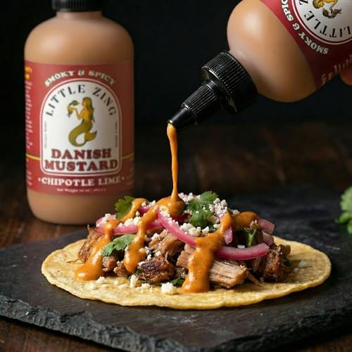 Image of Little Zing Chipotle Lime Mustard, Smoky & Spicy Gourmet Sauce with Real Chipotle Pepper, Apple Cider Vinegar, Lime, Vegan & Gluten Free, for Tacos, Burritos & Grilled Meats, 10 oz