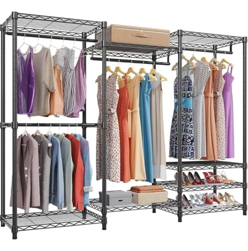 ASECAM Perchero Metálico Robusto de 4 Niveles con 8 Estantes y Barras Ajustables – Soporta 400kg, Closet Armable para Ropa, Dormitorio, Balcón o Habitación Infantil – Fácil...