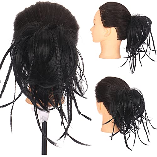 Miniatura 2 de Dybst Extensiones de cabello sintético desordenado con moño despeinado, ondulado, elástico, trenzado, extensiones de cabello de goma para coleta