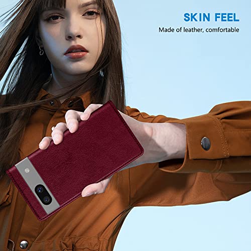 ZZXX for Google Pixel 7a Wallet Case Strong Magnetic 6.1 inch,Wine Red - image 6