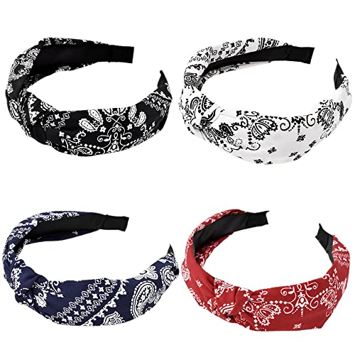 Headbands for Women Alice Bands Adult Women Boho Beauty Wide Top Knot Turban Fabric Hairband No Slip Headwear Elastic Hair Hoops Fashion Hair Accessories for Women and Girls 4Pcs - Image 2