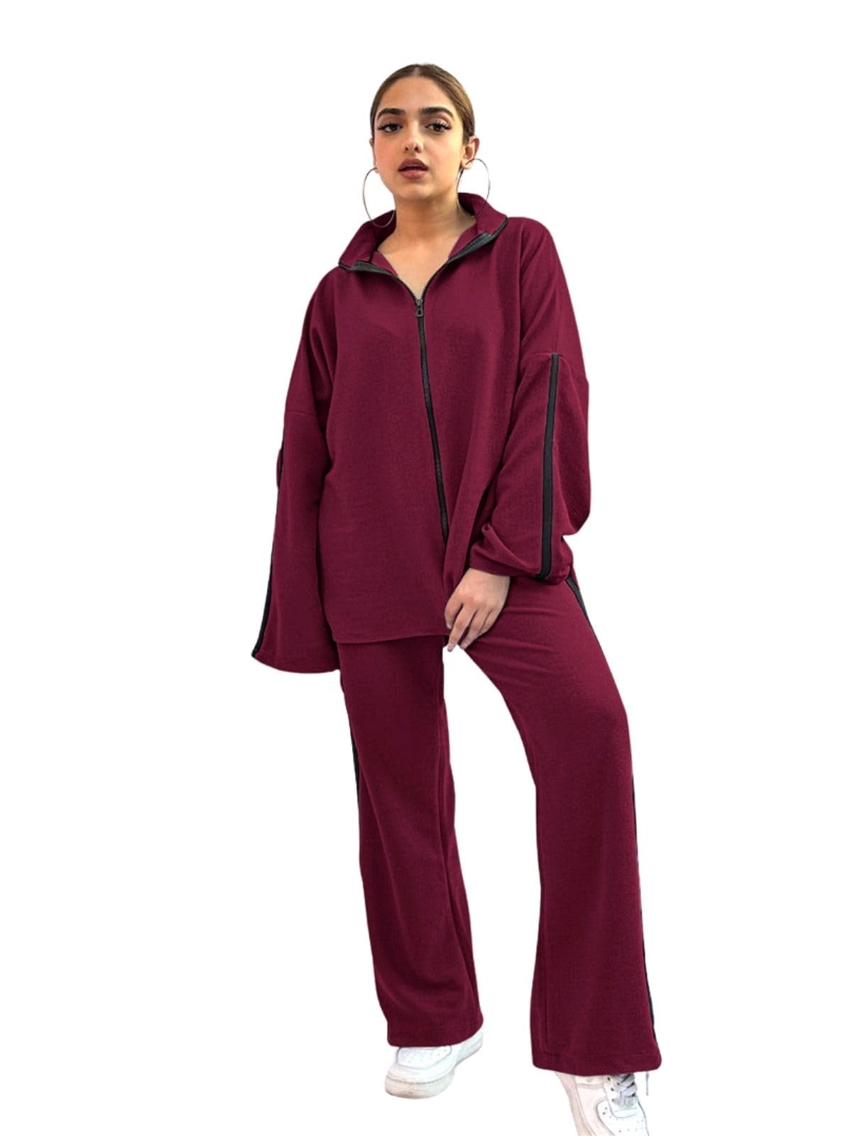 Adidas Co Ord Set For Women Stylish | Western Summer Casual Zip Up Dress for Woman | Full Sleeve Formal Office Wear & Western Lounge Track Suit | Loose Fit Pyjama Set for Beach & Holiday Look in neutral
