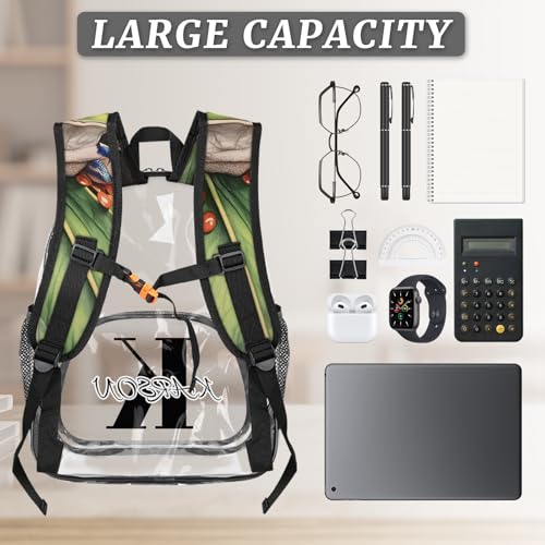 Personalized Forest Tree Frog Small Clear Backpack Stadium Approved Heavy Duty PVC Plastic Custom Animals Palm Leaves Transparent Backpacks See Through Bag with Name3