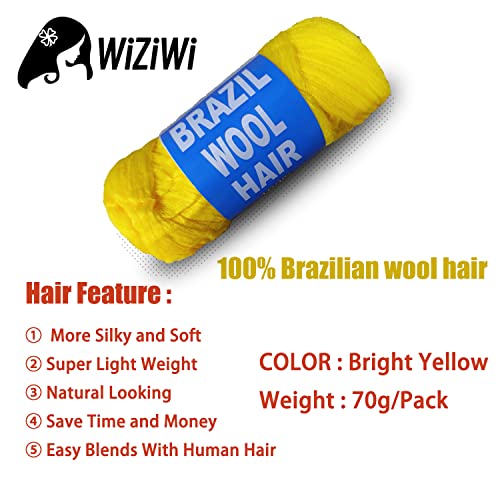 Wiziwi Brazilian Wool Hair Acrylic 2 Rolls For African Crochet Braid/Box Braids/Jumbo Braiding/Senegalese Twist/Faux Locs/Twist Wraps Synthetic Fiber Hair Extensions(Bright Yellow) #TOP2