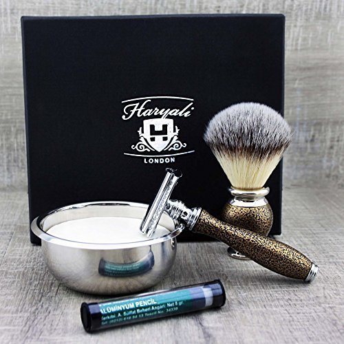 Set da barba in stile vintage – Pennello sintetico per capelli & superficie da barba, ciotola in acciaio inox & sapone premium Gentleman's Collection