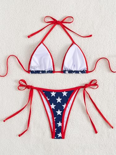 Image of Tainehs Women's Sexy Halter Thong Bikini Tie Two Sides Bottom Triangle Bikini Swimsuits