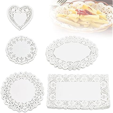 REFORUNG 500 Piezas Blondas de Papel de Encaje Decorativo para Servir Aperitivos Postres - 5 Estilos Cover