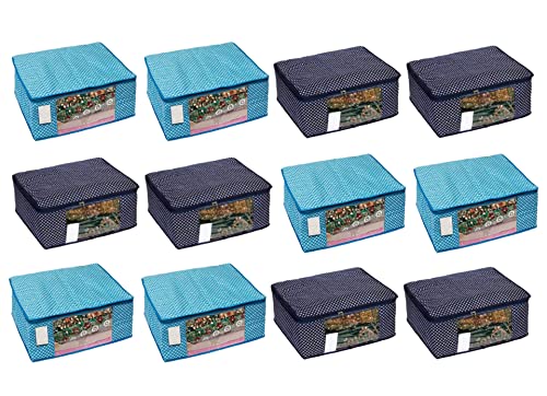 Image of Saree Cover Cotton Bag|Organizer Bag Clothe|Cotton Saree Cover Closet Orgnizer /Saree Bags For Wardrobe Orgnizer Clothe Covers|Foldable Organizer|Dress Organizer (Pack of 12, SkyBlue + Blue)