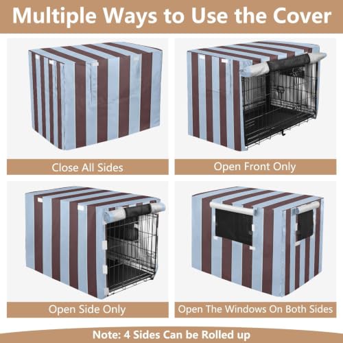 Housse de cage pour chien S-XL à rayures marron et bleu lavable