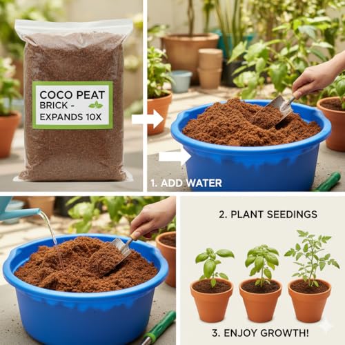 Image of My Own Garden Cocopeat 5 kg Block (Soil Manure) Eco-Friendly Coco Coir Block | High Water Retention & Aeration | Perfect for Planters, Pots & Indoor Plants Compressed Cocopeat Block