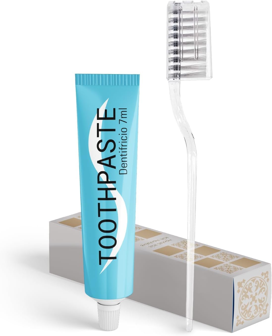 100 Kit de nettoyage des dents (1 brosse à dents + 1 dentifrice de voyage) – Set de courtoisie Hotel B&B en boîte – Brosse à dents avec couvre-soleil 14 cm + Dentifrice Menthe Fluor 7 ml – Hygiène