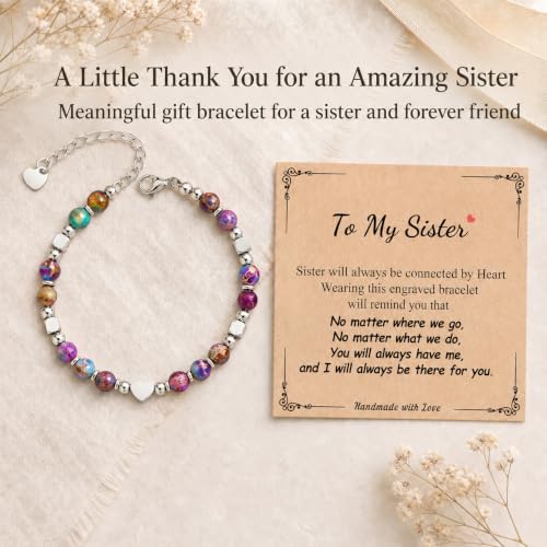 Image of Gifts for Women & Girl, Healing Natural Stone Beads Heart Bracelets with Quote Card, Back to School Valentines Mothers Day Graduation Christmas Birthday Gifts